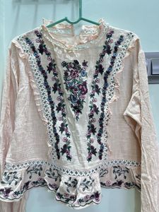 Embroidered Peachy Pink Crop Top
