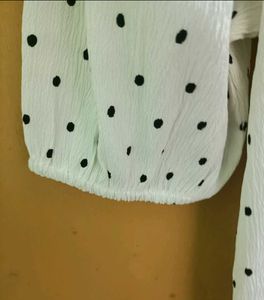 Cream Polka Dot Puff Sleeve Top