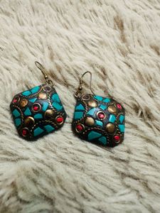 Bohemian Turquoise &amp; Red Stone Earrings