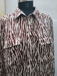 Zebra Print Button-Up Shirt