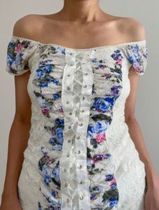 Floral Lace-Up corset style top