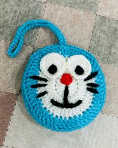 Crocheted Doraemon Pouch Keychain