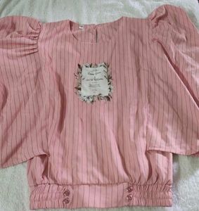 Pink Striped Blouse Puff Sleeves not used
