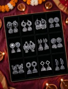 Oxidized Silver Jhumka Earrings Set