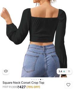 Black Square Neck Corset ,pull sleeves Crop Top