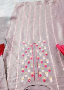 Grey Kurta with Pink Embroidery
