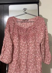Chic Pink Floral Print Tunic Top