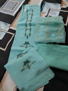🩵pakistani suit set with sequence dupatta work