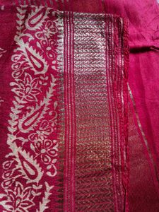 Vibrant Pink Silk Saree with Gold Border
