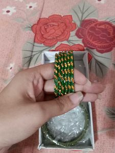 Green Beaded Bangles Set 2.6