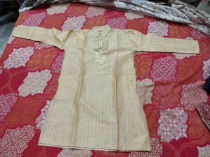 Men's Beige Embroidered Kurta