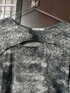 Unique Print Cutout Neck Top