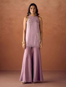Lavender Lace &amp; Blossom Kurta Set