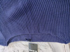 Navy Blue Ribbed Knit Sweater