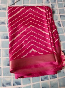 Vibrant Pink Saree with White Chevron Print
