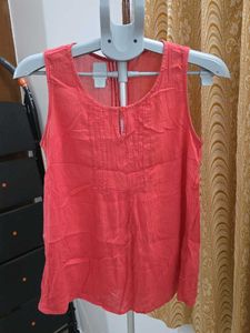 Benetton Coral Sleeveless Pintuck Top