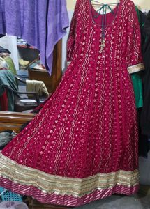Elegant rani pink Embroidered Anarkali