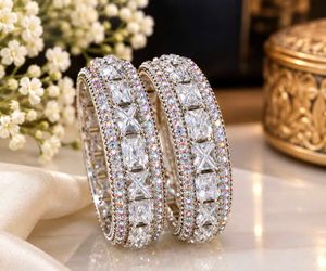 Elegant CZ Bangles - Pair of 2