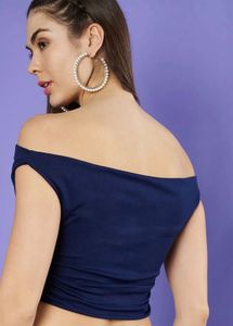 Chic Off-Shoulder Navy Blue Top