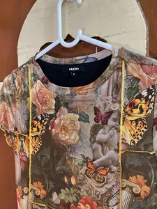 Sheer Butterfly &amp; Floral Print Dress