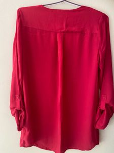 Women Rose/hot Pink V-neck Shirt
