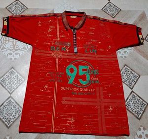 Red Graphic Print Polo T-Shirt