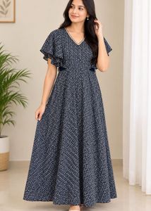 Elegant Ethnic Gown with Geometric Print