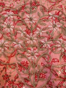 Pink Floral Kurta with Embellished Neckline
