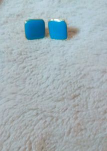 Sparkling Leaf &amp; Blue Square Earrings Set