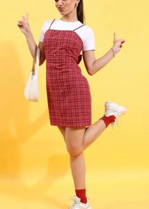 Red Plaid Button Front Mini Dress