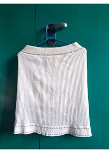 Elegant White Knit Top with Embellished Neckline
