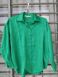 self print Green Button-Up Shirt