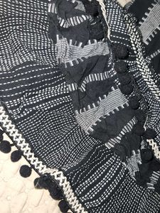 Boho Black &amp; White Ruffled Tunic Top