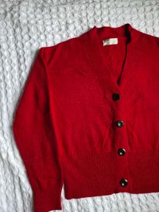 Classic Red Button-Up Cardigan