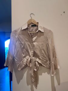 Satin Tie-Front Crop Top