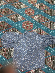 Blue Floral Print Button-Up Top