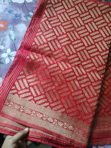 Vibrant Red Banarasi Georgette Saree with Blouse