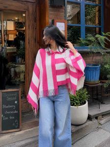 Chic Pink & White Striped Poncho
