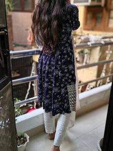 Navy Embroidered Kurti
