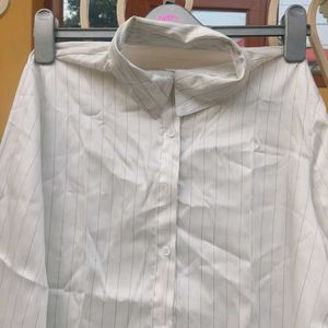 Elegant Shine Satin White Stripped Shirt