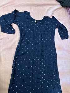 Navy Blue Polka Dot Kurta with black legging