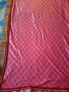 Pink Saree with Red stitched Blouse