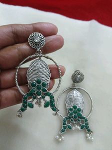 Designer Ethnic Green Stone Earrings brass earring