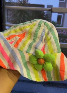 Colorful Striped Baby Hat with Flower Accent