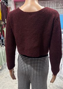 Burgundy Knit Cropped Cardigan