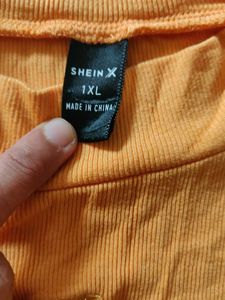 Orange Sleeveless Crop Top with Moon Graphic