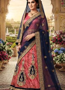 Stunning Pink & Navy Blue Embroidered frock