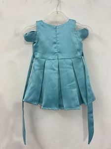 Girls Sea Green Satin Finish Cold Shoulder Dress