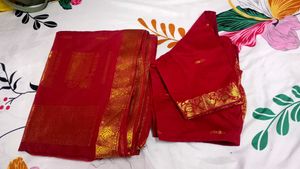 Elegant Red Silk Saree with Gold Border