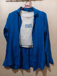 Blue Shirt & 'Good Vibes' Tee Combo